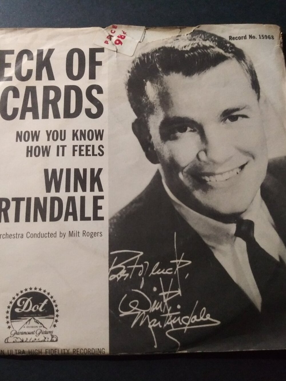 Wink Martindale – Deck Of Cards VG+ Original 45RPM DOT Record & Pic Sleeve 1959